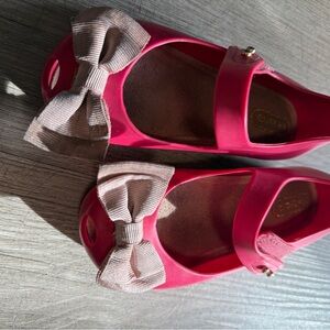 Mini Melissa Pink Sandals with Cream Bow